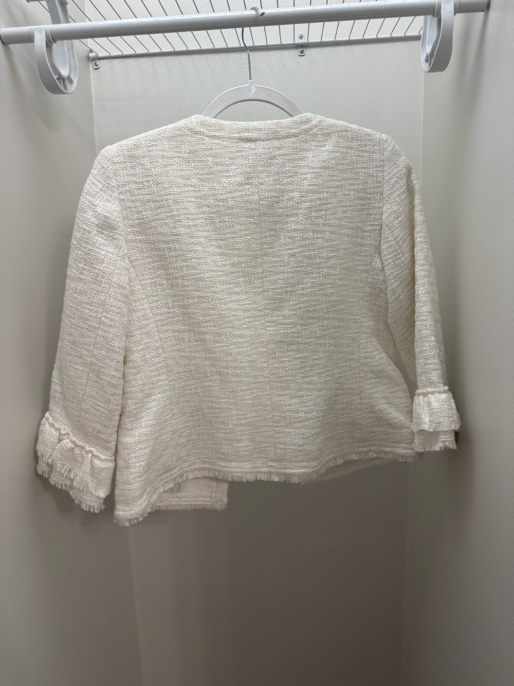 Talbots Ivory Tweed Ruffle-Cuff Open Jacket - Picture 3 of 4